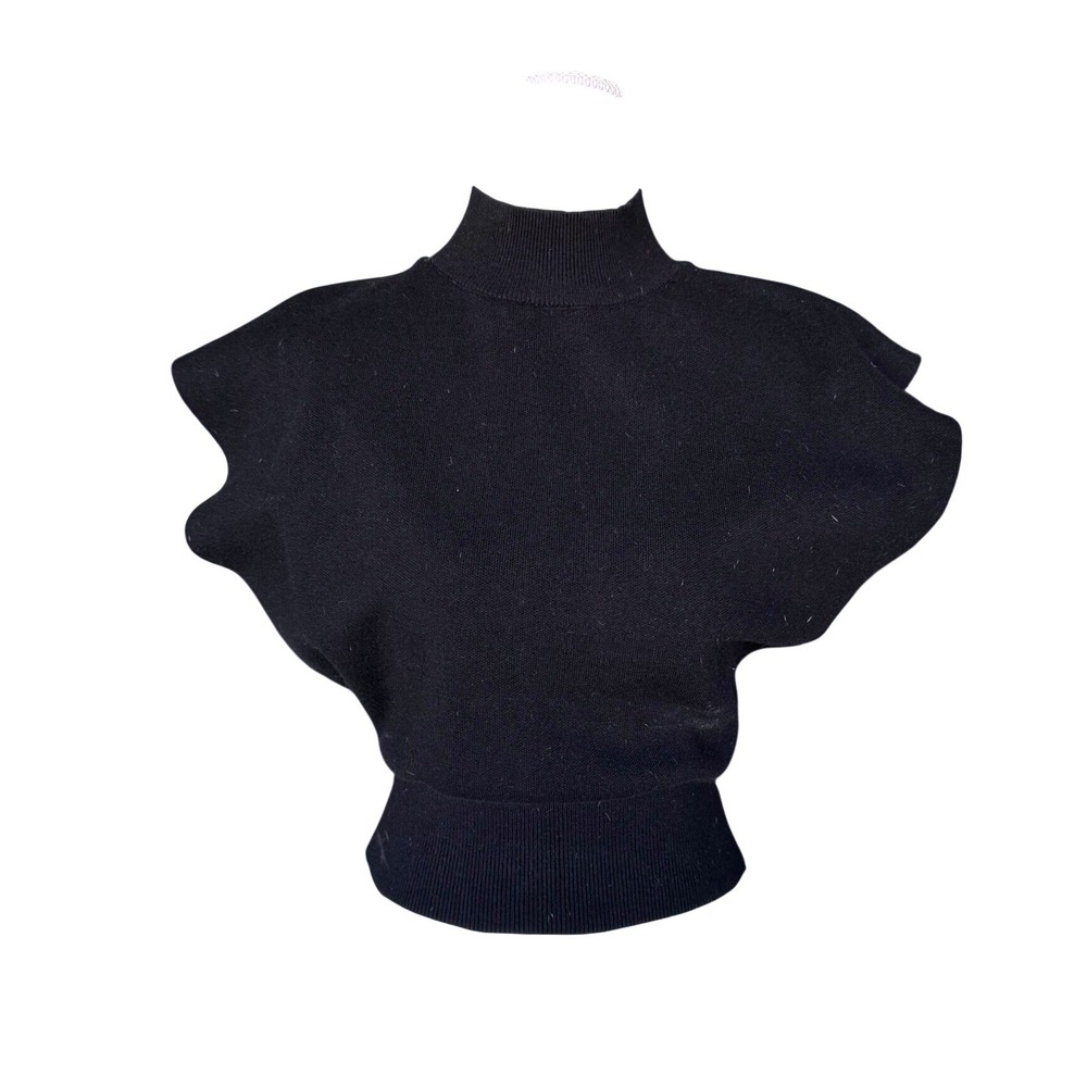 Mock Neck Knit Top Cropped Sweater Black Commense Sz S